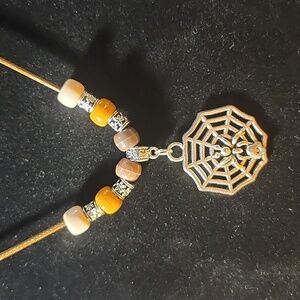 Silver Spiderweb Brown Necklace